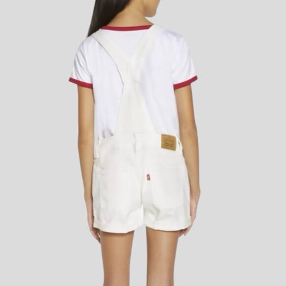 Levi's Girls Denim Shortalls White Size 12 Cutoffs Frayed Hem Adjustable Straps - Picture 2 of 12
